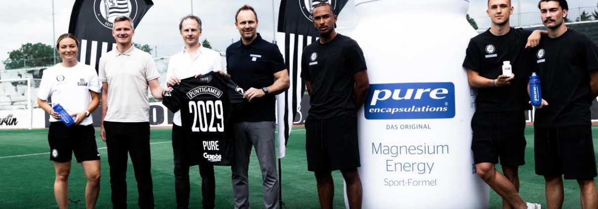 Pure Encapsulations® aus Graz und der SK Sturm Graz erweitern ihre Partnerschaft ab der Saison 2026/27 um Trikot-Sponsoring - Credits: Pure Encapsulations® / SK Sturm Graz